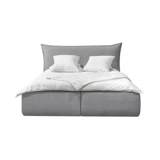 Světle šedá sametová čalouněná dvoulůžková postel s úložným prostorem s roštem 160x200 cm Jade - Bobochic Paris