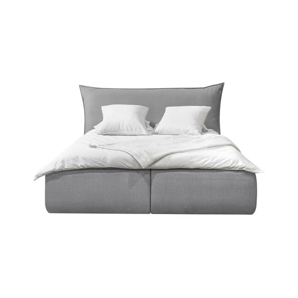Světle šedá čalouněná dvoulůžková postel s úložným prostorem s roštem 160x200 cm Jade – Bobochic Paris