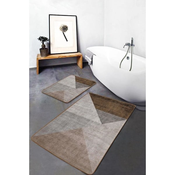 Šedo-hnědé sametové koupelnové předložky v sadě 2 ks 60x100 cm – Mila Home-image-1