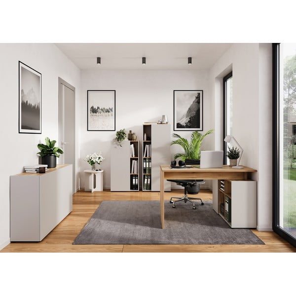 Krémová knihovna v dekoru dubu 61x110x34 cm Adrano – Germania-image-1