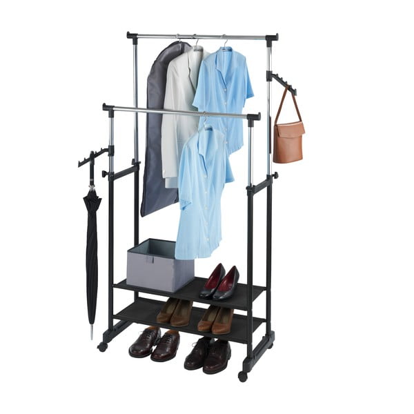 Černý kovový teleskopický/pojízdný stojan na oblečení All In – Wenko-image-2