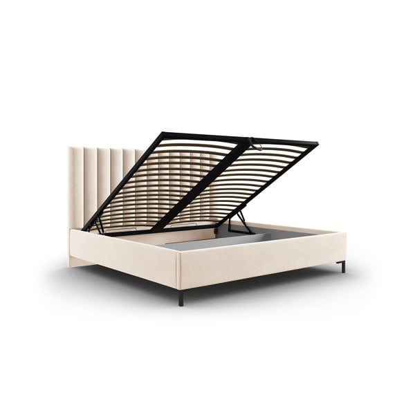 Béžová čalouněná dvoulůžková postel s úložným prostorem s roštem 160x200 cm Casey – Mazzini Beds-image-3