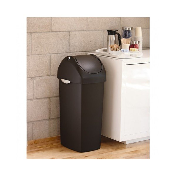 Černý odpadkový koš s houpacím víkem simplehuman Coal, 60 l-image-1