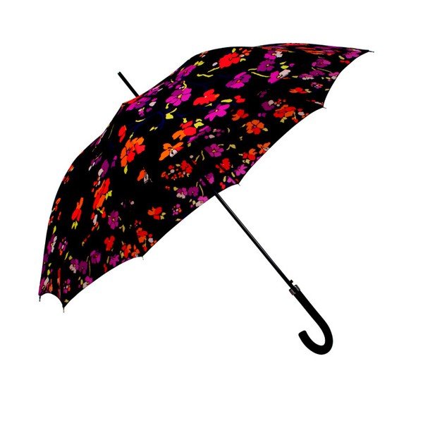 Černý holový deštník s barevnými detaily Flower, ⌀ 116 cm