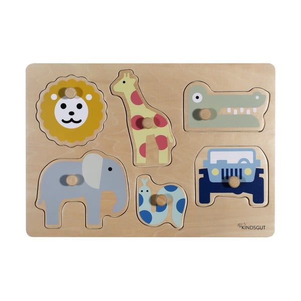 Dřevěné vkládací puzzle (počet dílků 6) Safari – Kindsgut