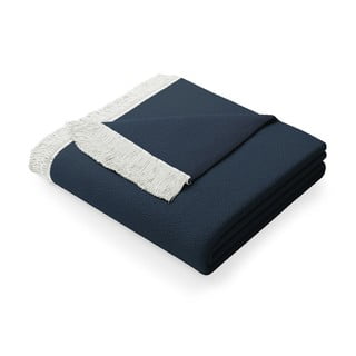 Tmavě modrá deka s příměsí bavlny AmeliaHome Franse, 150 x 200 cm