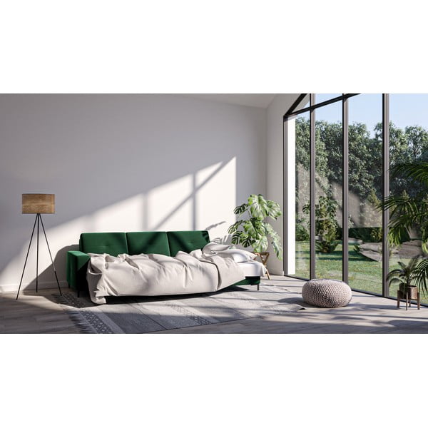 Tmavě zelená sametová rozkládací rohová pohovka Ghado Moor, pravý roh-image-1