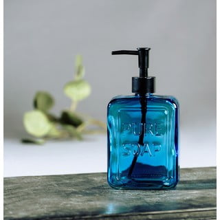Modrý skleněný dávkovač na mýdlo Wenko Pure Soap