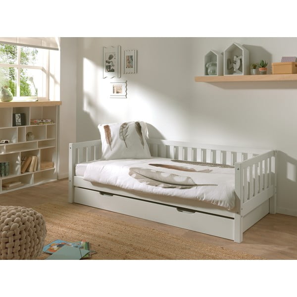 Bílá dětská postel z borovicového dřeva s výsuvným lůžkem s roštem 90x200 cm Fritz – Vipack-image-1