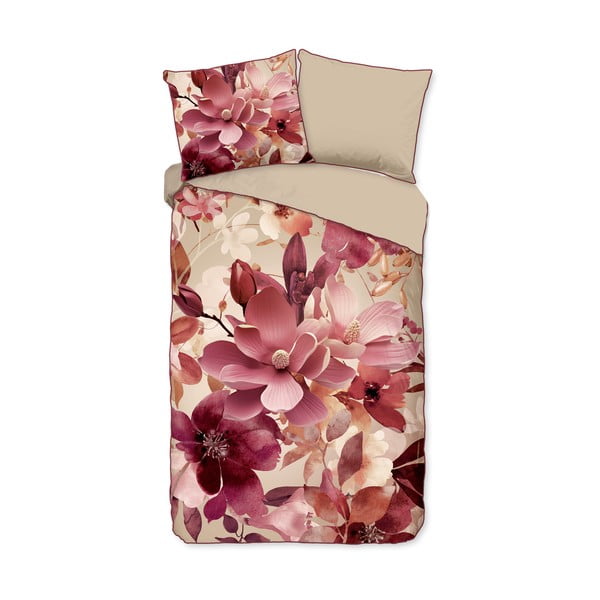 Růžové/béžové povlečení na jednolůžko/prodloužené z bavlněného saténu 140x220 cm Chaja – Descanso