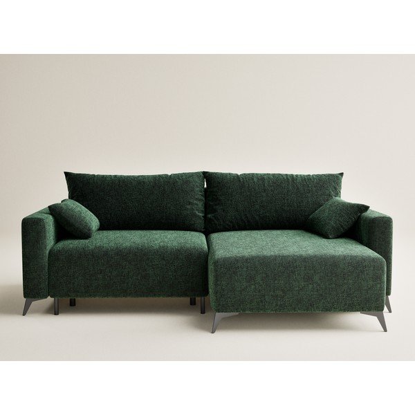 Tmavě zelená žinylková rozkládací/s úložným prostorem rohová pohovka (pravý roh/s lenoškou) Leon – Maison de Rêve-image-2