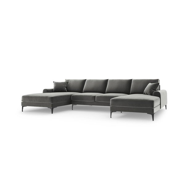 Světle šedá sametová pohovka do "U" Mazzini Sofas Madara-image-2