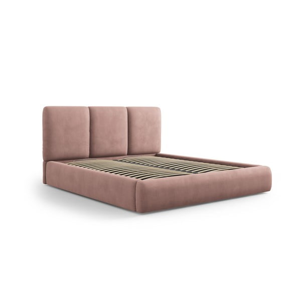 Světle růžová čalouněná dvoulůžková postel s úložným prostorem s roštem 160x200 cm Brody – Mazzini Beds
