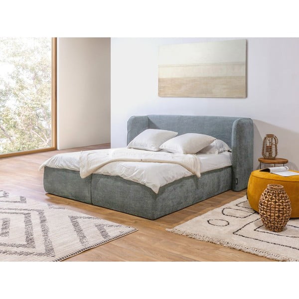 Světle šedá čalouněná dvoulůžková postel s úložným prostorem s roštem 160x200 cm Louise – Bobochic Paris-image-1