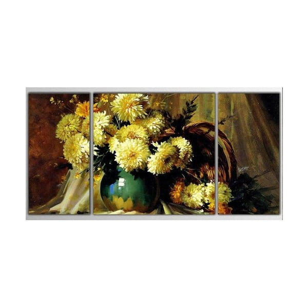 3dílný obraz Asymetric Flowers, 80x40 cm