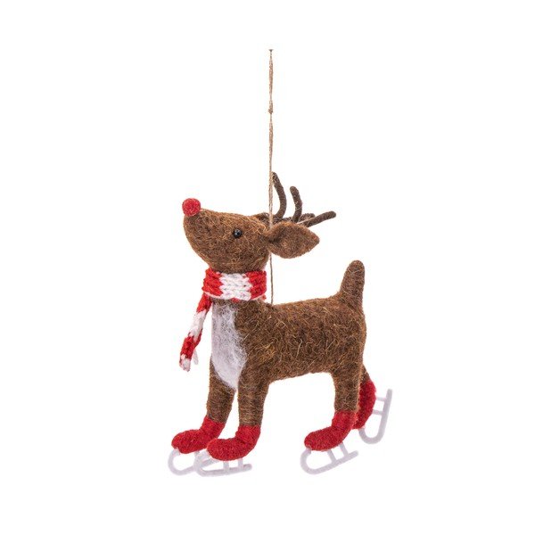 Textilní ručně vyrobená vánoční ozdoba 13 cm Skating Rudolph – Sass & Belle