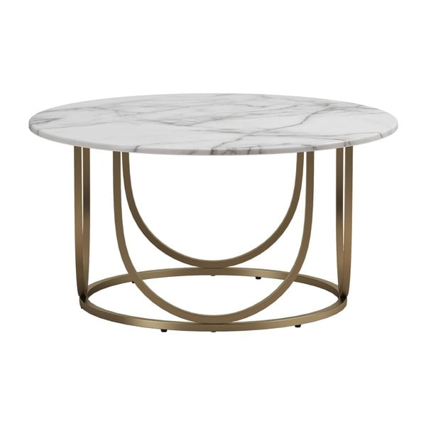 Bílý/ve zlaté barvě kulatý konferenční stolek s deskou v dekoru mramoru ø 79 cm Gwyneth – CosmoLiving by Cosmopolitan