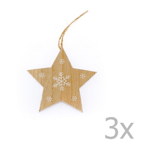 Sada 3 dřevěných závěsných hvězd Dakls Snowflake, výška 11 cm