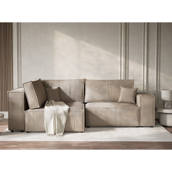 Béžová manšestrová rozkládací/s úložným prostorem rohová pohovka (levý roh/do L) Tonga – Maison de Rêve-image-1