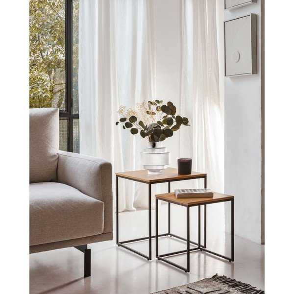 Odkládací stolky v sadě 2 ks s deskou v dubovém dekoru 45x45 cm Yoana – Kave Home-image-1