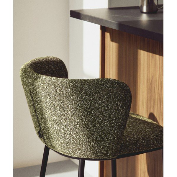 Tmavě zelená čalouněná barová židle (výška sedáku 65 cm) Ciselia – Kave Home-image-2