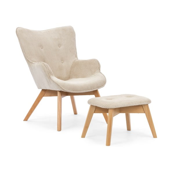Béžové manšestrové křeslo s podnožkou Niko – Ropez