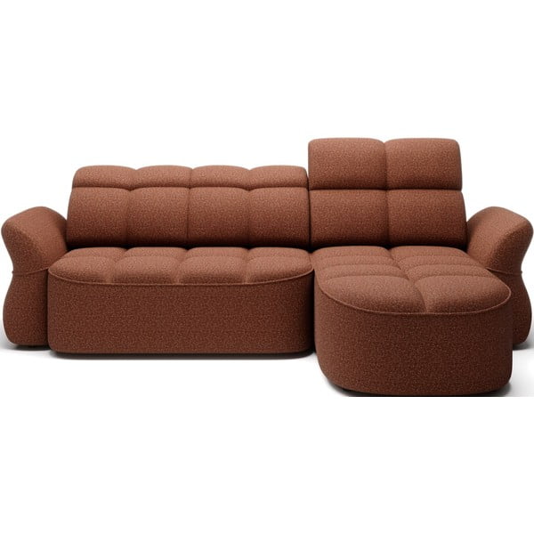 Sametová rozkládací/s úložným prostorem rohová pohovka v terakotové barvě (pravý roh/s lenoškou) Beneth – ELTAP