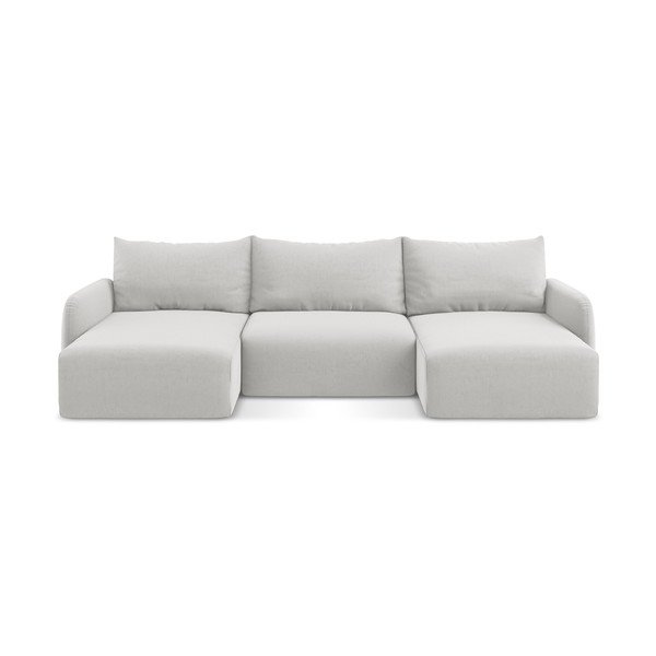 Světle šedá sametová rozkládací/s úložným prostorem rohová pohovka (do "U") Kalena – Makamii