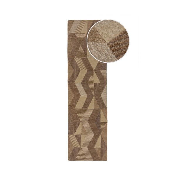 Hnědý ručně tkaný vlněný běhoun 60x230 cm Moda Asher – Flair Rugs