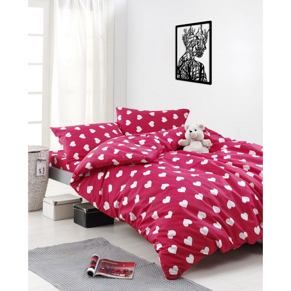Růžové prodloužené bavlněné povlečení na dvoulůžko s prostěradlem a přehozem 240x260 cm Chole – Mijolnir-image-2