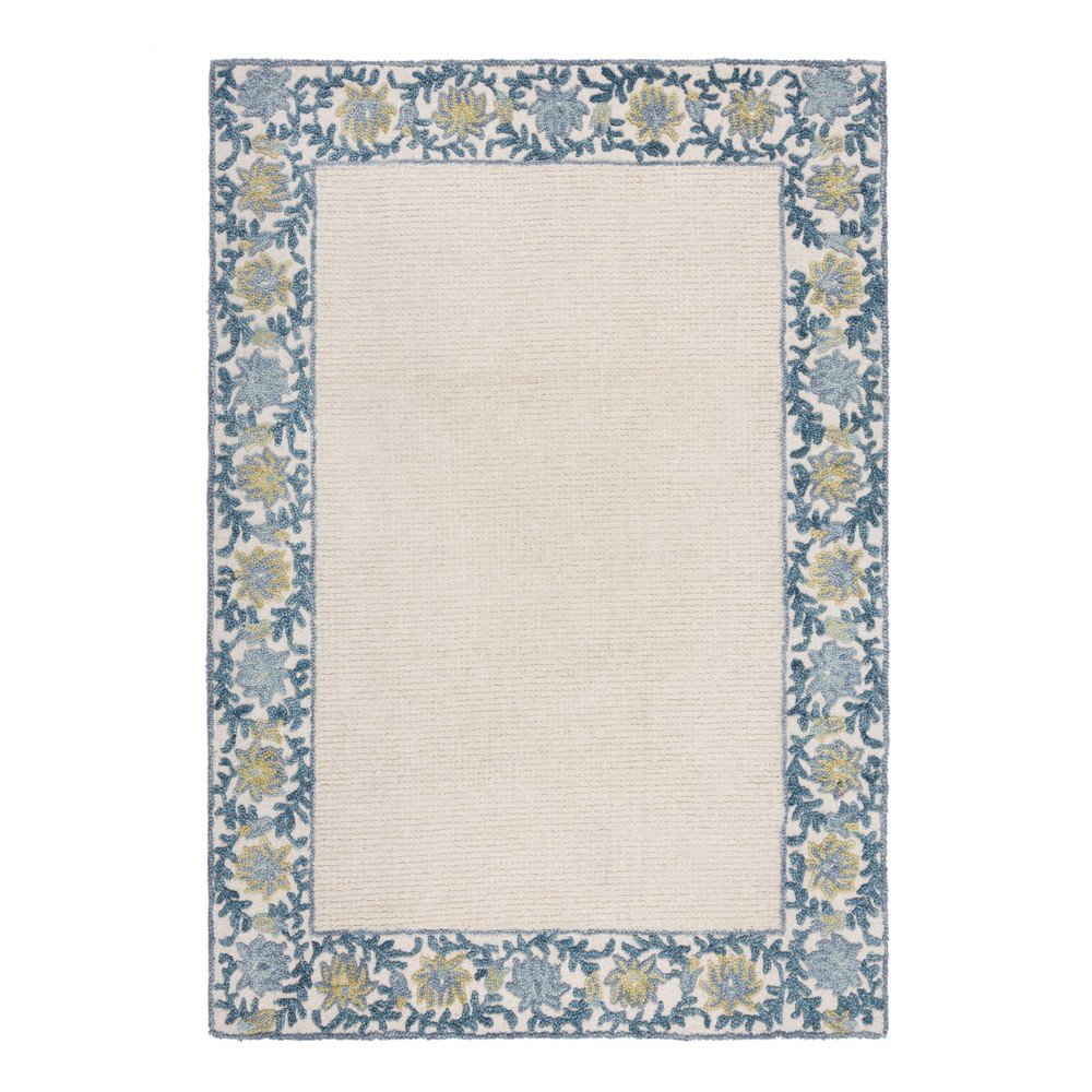 Modrý/slonovinový ručně tkaný koberec s příměsí vlny 200x290 cm Myla Floral Frame – Flair Rugs