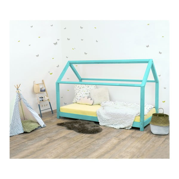 Tyrkysová dětská postel bez bočnic ze smrkového dřeva Benlemi Tery, 90 x 180 cm