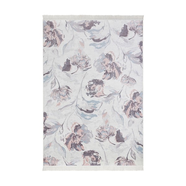 Šedo-bílý koberec s příměsí bavlny Nouristan Contemporary Flowers, 135 x 195 cm