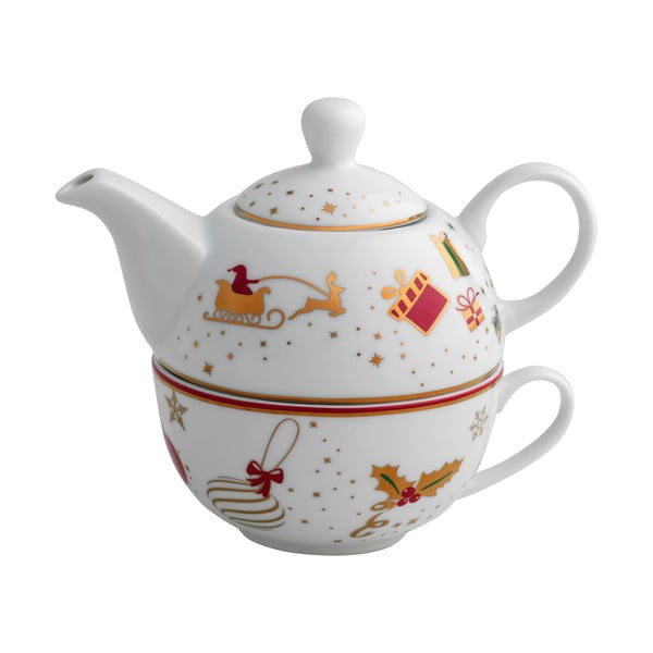 Porcelánová konvice na čaj s šálkem Brandani Alleluia Porcelain, délka 15 cm