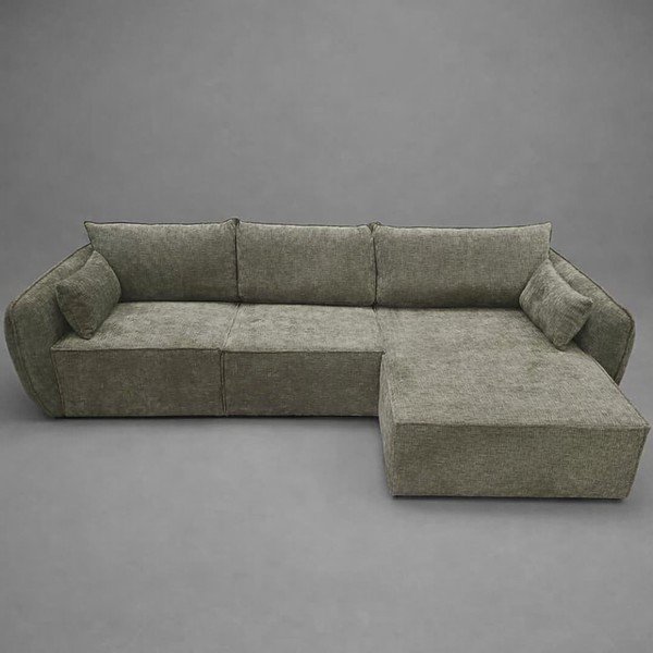 Zelená žinylková rohová pohovka (pravý roh/s lenoškou) Vanda - II. jakost – Mazzini Sofas-image-1