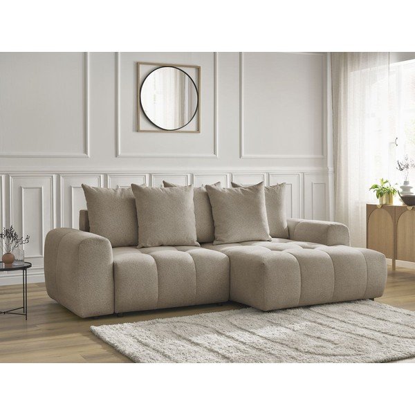 Béžová žinylková rozkládací/s úložným prostorem rohová pohovka (pravý roh/s lenoškou) Roxelane – Bobochic Paris-image-4