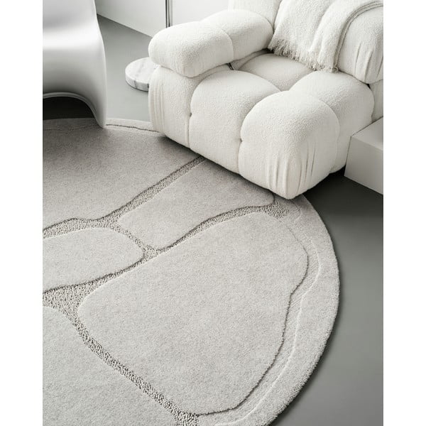 Světle šedý vlněný kulatý koberec ø 200 cm Morphic Organica – Agnella-image-3