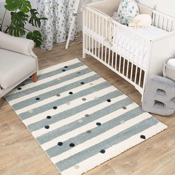 Bílo-modrý antialergenní dětský koberec 230x160 cm Stripes nad Dots - Yellow Tipi-image-3