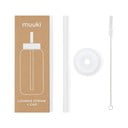 Silikonové brčko s čistícím kartáčkem/s víčkem Clear  – Muuki