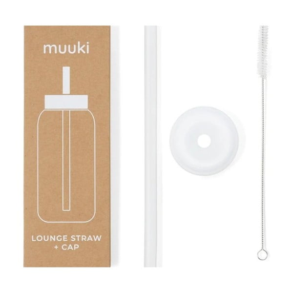 Silikonové brčko s čistícím kartáčkem/s víčkem Clear  – Muuki