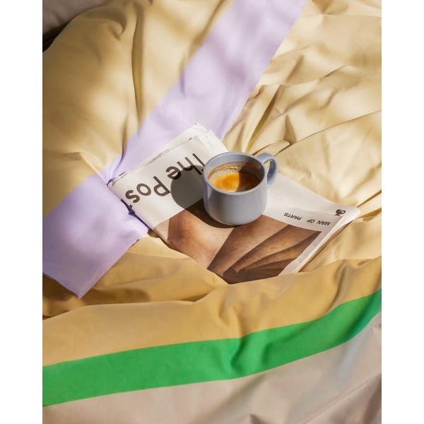 Prodloužené bavlněné povlečení na jednolůžko v béžovo-levandulové barvě 140x220 cm Block – Hübsch-image-1