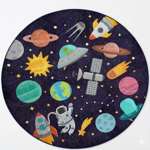 Tmavě modrý pratelný dětský hrací koberec ø120 cm Into The Space – Mila Home