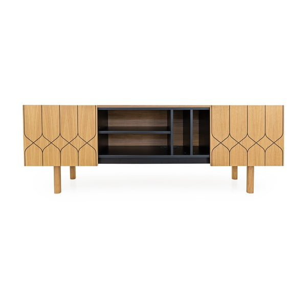 Černý/přírodní TV stolek v dekoru dubu 175x60 cm Porto – Woodman