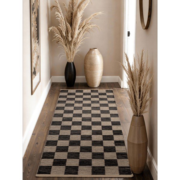 Černý/krémový ručně tkaný běhoun s příměsí juty 80x200 cm Rex – Hanse Home-image-1