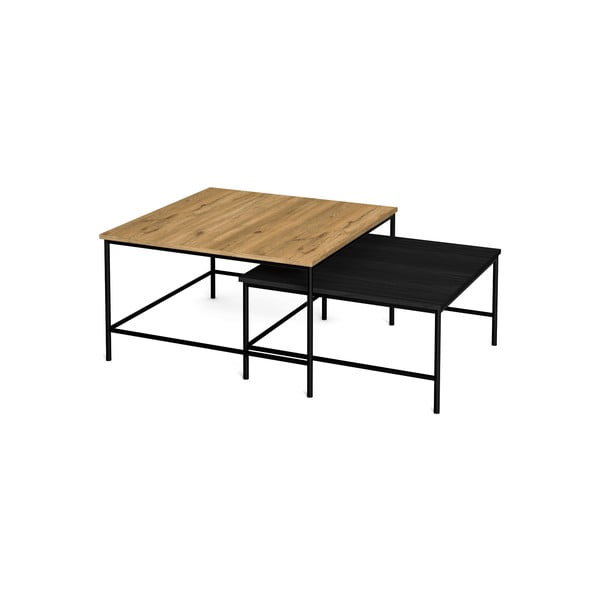 Černé/přírodní konferenční stolky s deskou v dubovém dekoru v sadě 2 ks 80x80 cm Fiorenza – Marckeric-image-3