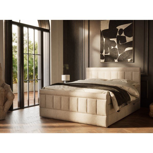 Béžová boxspring postel s úložným prostorem 180x200 cm Caya – Maison de Rêve-image-1