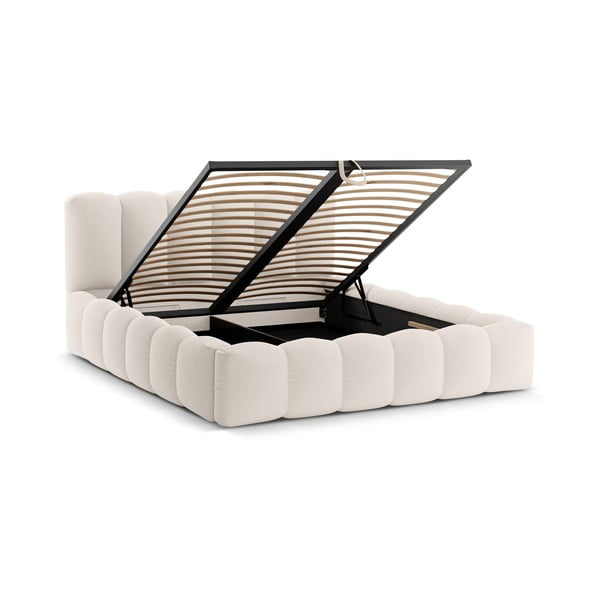 Krémová čalouněná dvoulůžková postel s úložným prostorem s roštem 180x200 cm Lupine – Micadoni -image-2