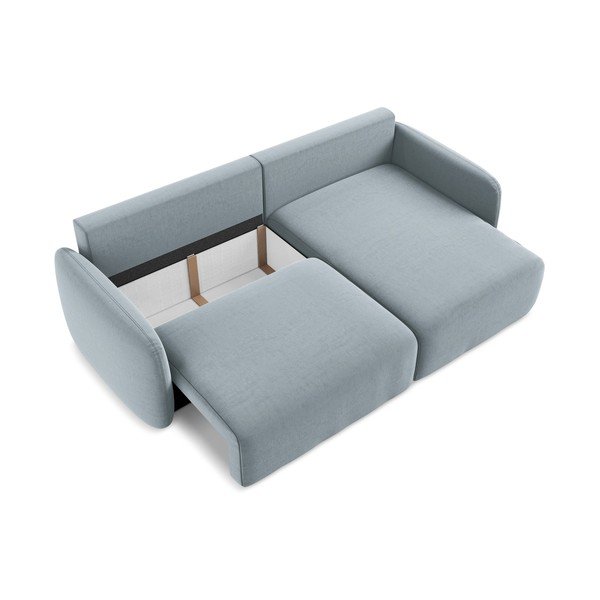 Modrá sametová rozkládací/s úložným prostorem rohová pohovka (pravý roh/s lenoškou) Kalena – Makamii-image-4