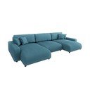 Tyrkysová manšestrová rozkládací/s úložným prostorem rohová pohovka Sara – Ropez