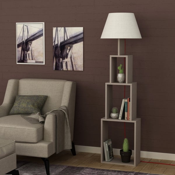Volně stojící lampa se světle šedým stínítkem Homitis Tower-image-3